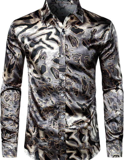 Load image into Gallery viewer, Men'S Hipster Printed Silk like Satin Button up Dress Shirt for Party Prom
