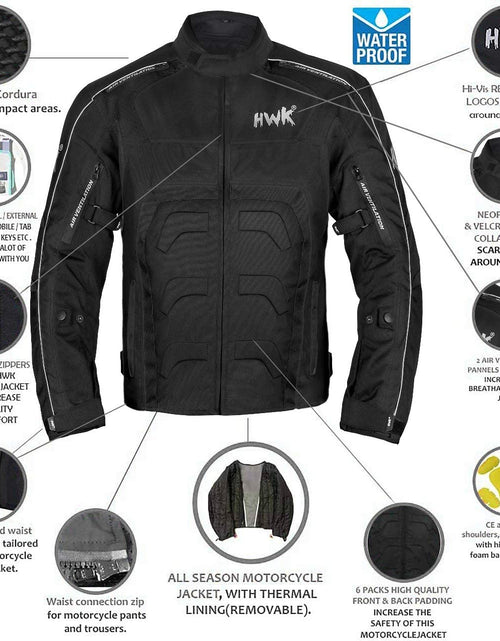 Load image into Gallery viewer, Textile Motorcycle Jacket for Men Dualsport Enduro Motorbike Biker Riding Jacket Breathable CE ARMORED WATERPROOF (Black, L)
