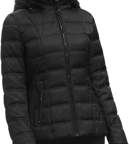 Women down Puffer Jacket with Hood Hooded Winter down Puffer Coat for Women with Faux-Fur Hood & Collar