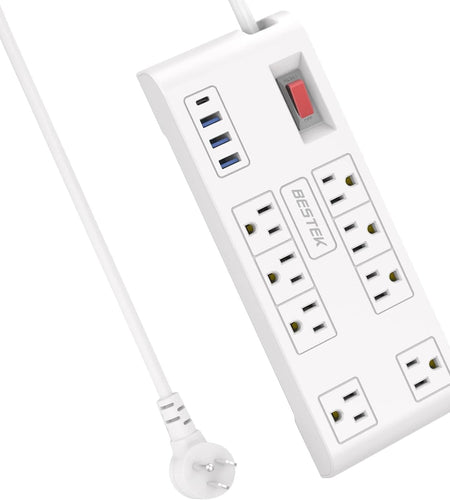 8-Outlet 6Ft Extension Cord Power Strip with 15A 1875W Surge Protector with 5V 4.2A 4 USB Charge Station,600J,Wide Spaced Outlet for Large Plug