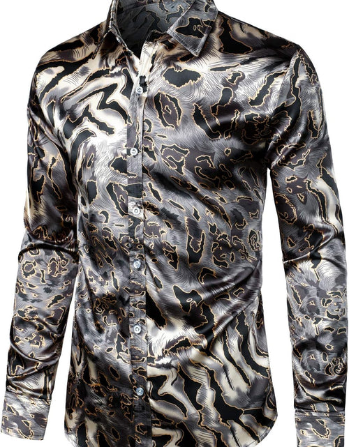 Load image into Gallery viewer, Men'S Hipster Printed Silk like Satin Button up Dress Shirt for Party Prom

