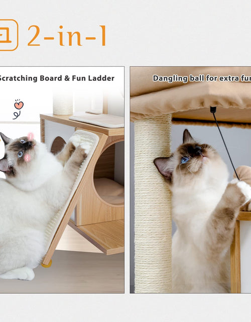 Load image into Gallery viewer, Cat Tree 35 Inches Wooden Cat Tower with Double Condos, Spacious Perch, Fully Wrapped Scratching Sisal Posts and Replaceable Dangling Balls-Walnut
