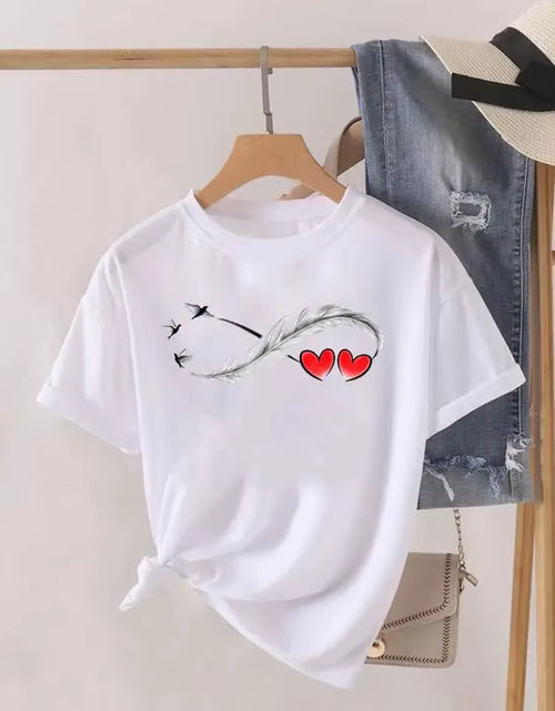 Load image into Gallery viewer, Love Heart Feather Trend Women Fashion Clothing Graphic T-Shirts Clothes Print Female Shirt Short Sleeve Lady Casual Tee
