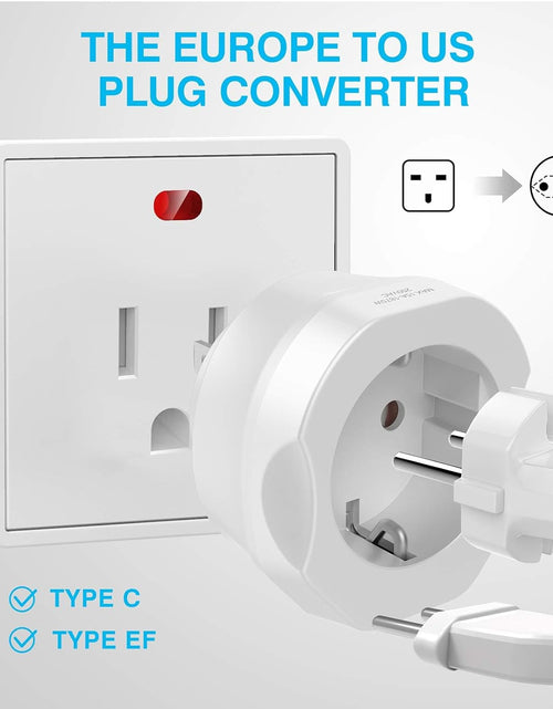 Load image into Gallery viewer, 1 Pack European to US Plug Adapter,  EU to US Adapter, Europe to USA Travel Converter for Most of EU Spain France Type C E F Plugs to America

