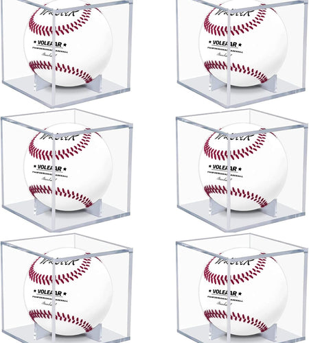 Baseball Display Case 6 Pack, UV Protected Acrylic Square Baseball Holder, Clear Cube Autograph Memorabilia Ball Display Cases, Official Size Baseball Display Box