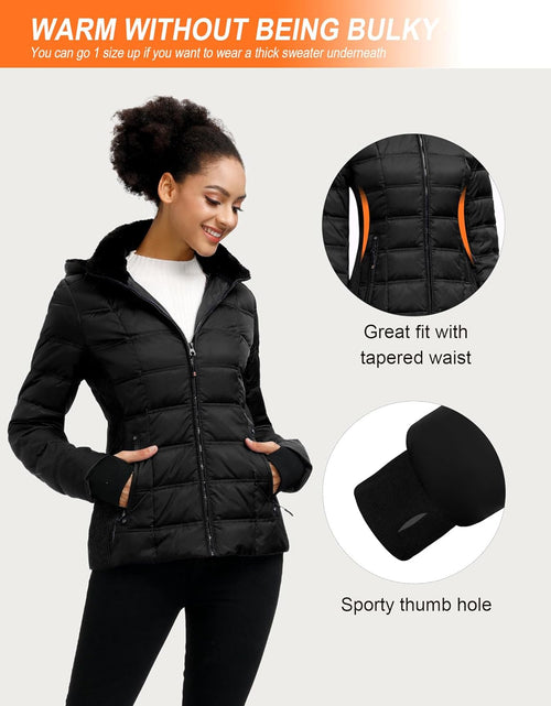 Load image into Gallery viewer, Women down Puffer Jacket with Hood Hooded Winter down Puffer Coat for Women with Faux-Fur Hood &amp; Collar
