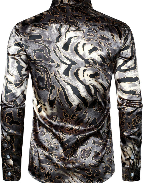 Load image into Gallery viewer, Men'S Hipster Printed Silk like Satin Button up Dress Shirt for Party Prom
