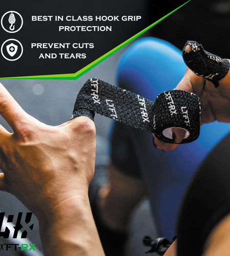 Weightlifting Hook Grip Tape W/Premium Adhesive for Olympic Weight Lift, Cross Fitness, Lifting, Stretch Athletic Finger Wrap, Protects Thumb Fingers Hand, Enhances Grip