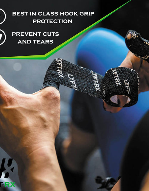 Load image into Gallery viewer, Weightlifting Hook Grip Tape W/Premium Adhesive for Olympic Weight Lift, Cross Fitness, Lifting, Stretch Athletic Finger Wrap, Protects Thumb Fingers Hand, Enhances Grip
