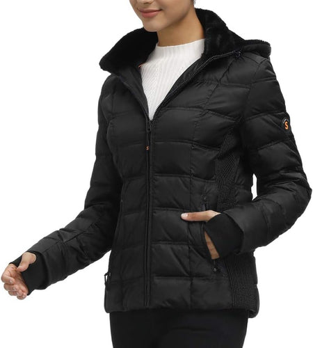 Women down Puffer Jacket with Hood Hooded Winter down Puffer Coat for Women with Faux-Fur Hood & Collar