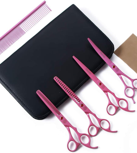 Professional Dog Grooming Scissors Set, 7 Inch/8 Inch Pet Grooming Scissors Chunkers Shears for Dog, Curved Dog Grooming Scissors, Thinning Shears for Dog with Grooming Comb